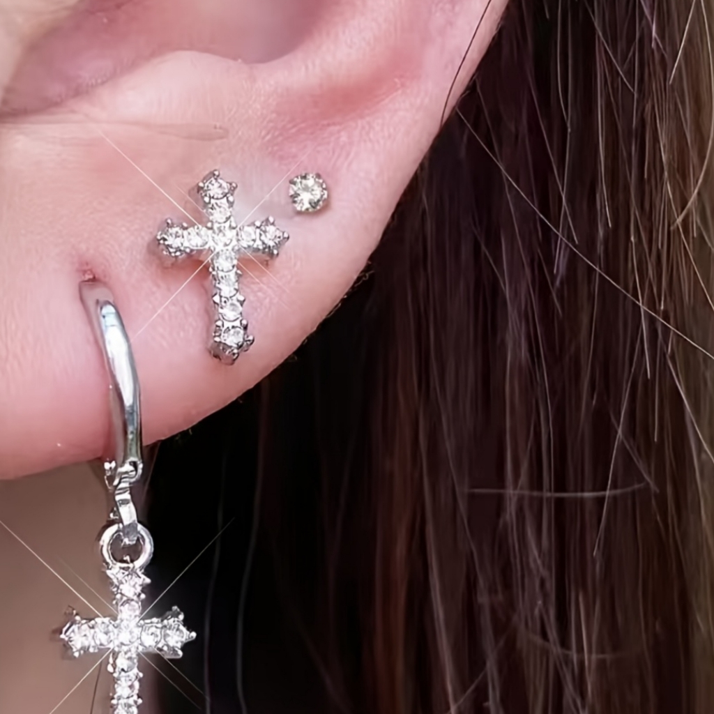 Cate & Chloe 18k White Gold And Swarovski Crystal Cross Earrings